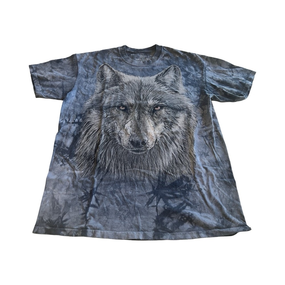 The Mountain Gray Tie Dye Wolf Portrait Graphic T-Shirt Mens Large Nature Tee